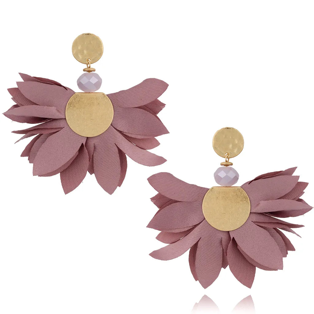 Powder Plum Satin Flower Earrings