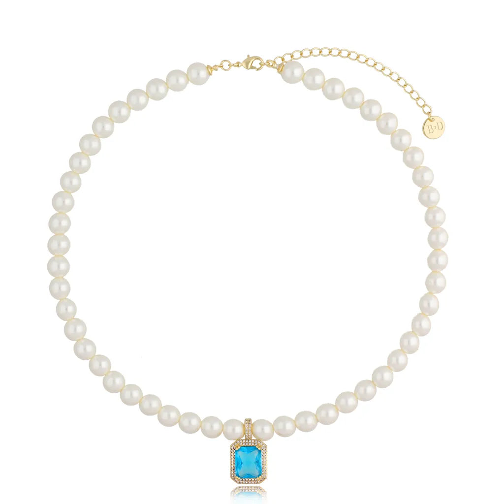 Blue Crystal Pearl Necklace