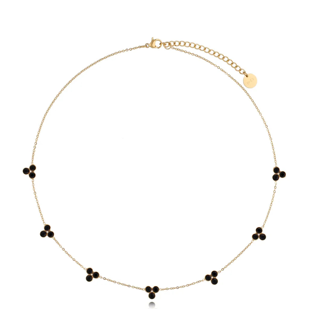 Stainless Steel Necklace with Black Crystals Goldie