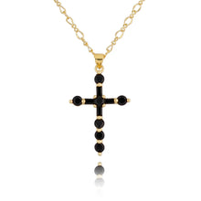 Load image into Gallery viewer, Gold Necklace with Black Crystal Cross
