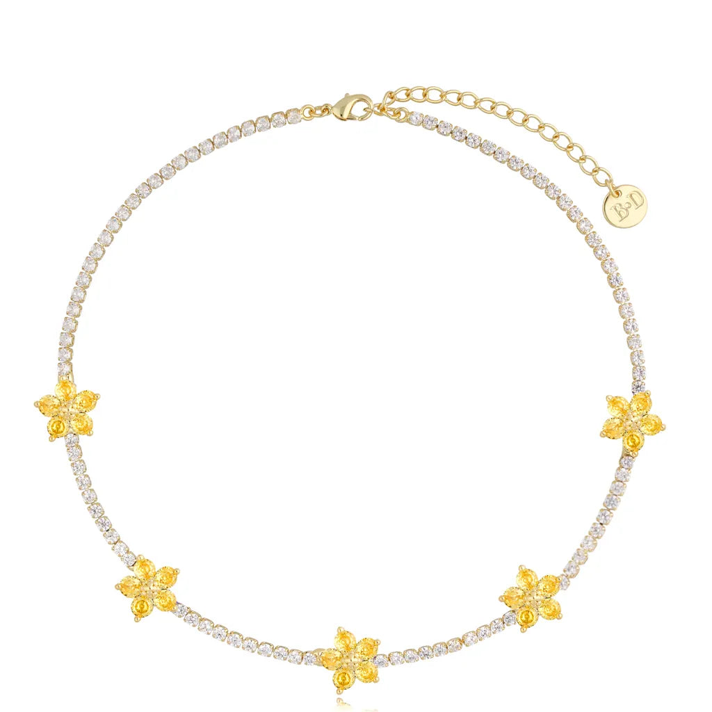 Yellow Flowers Crystal Necklace