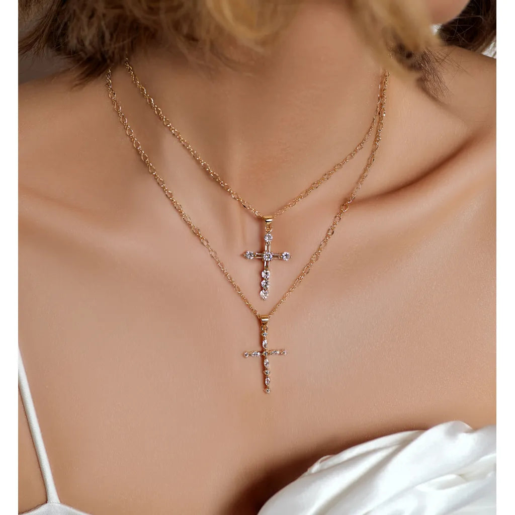 Clear Crystal Dainty Cross Necklace