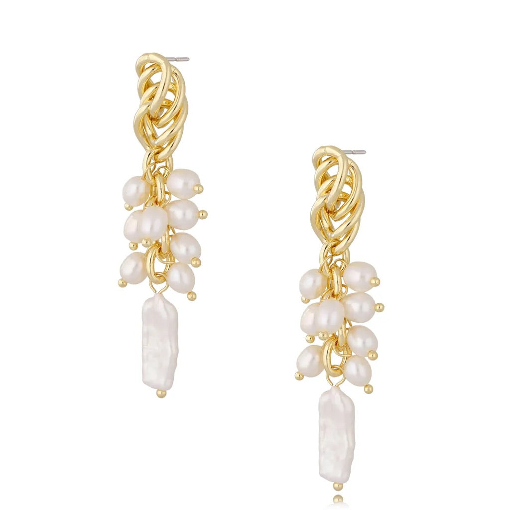 Long Earrings with Gold Knot and Pearls