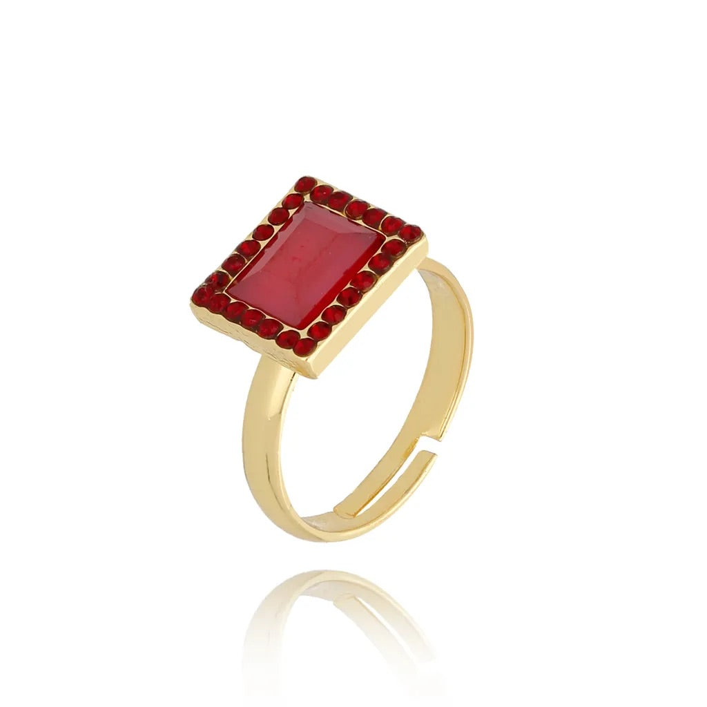 Red Crystal Adjustable Ring