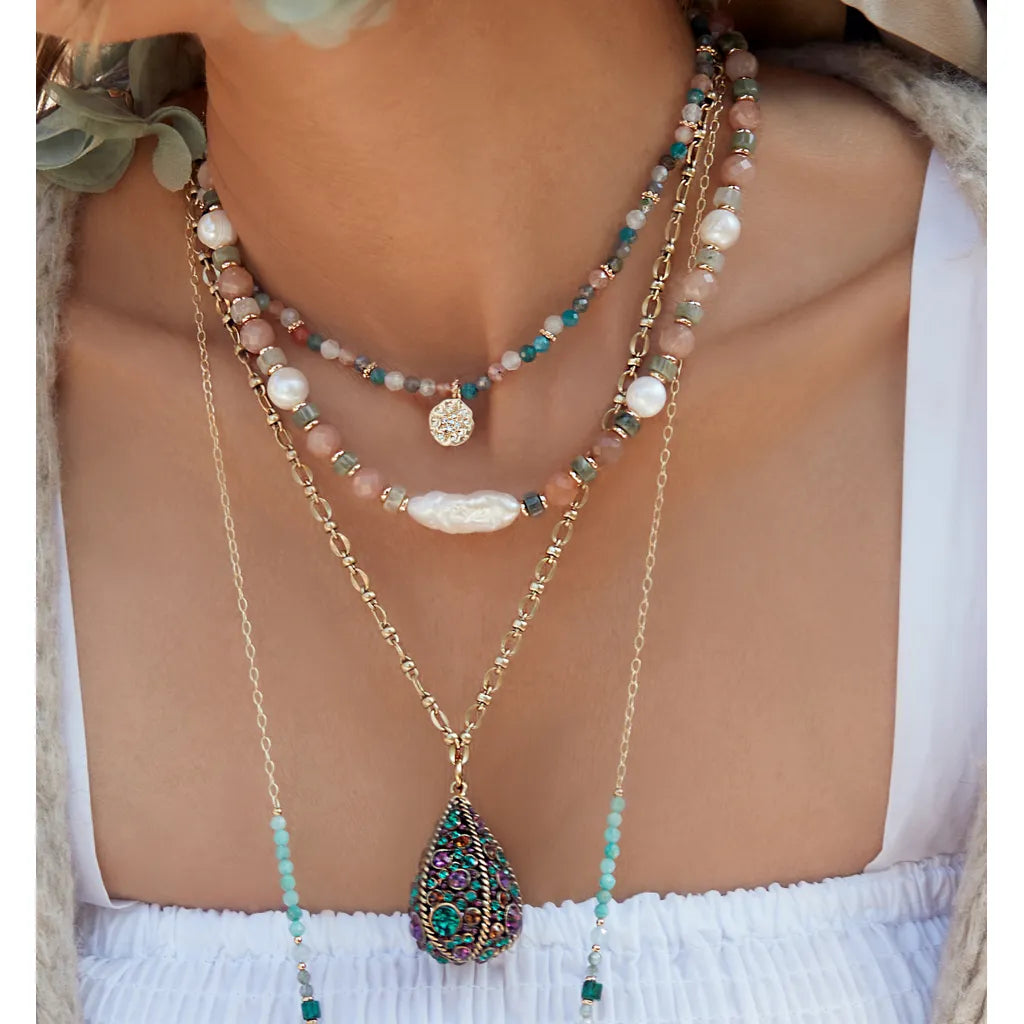 Quartz,Agate ,Aquamarine,Mountain Crystal Necklace with Pearl