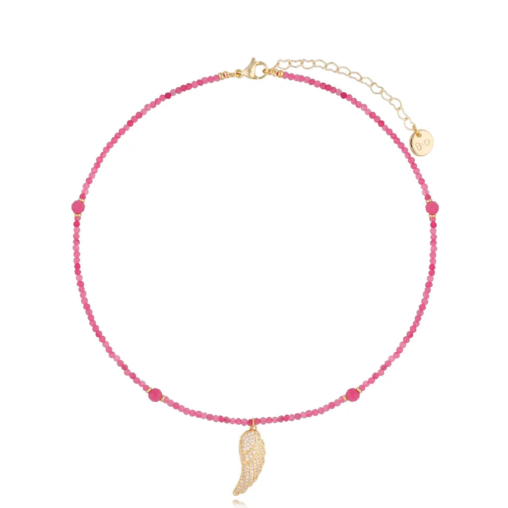 Pink Necklace with Angel Wing