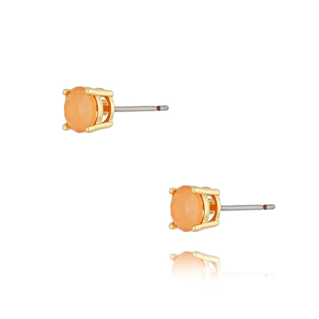 Orange Crystal Gold Stud Earrings