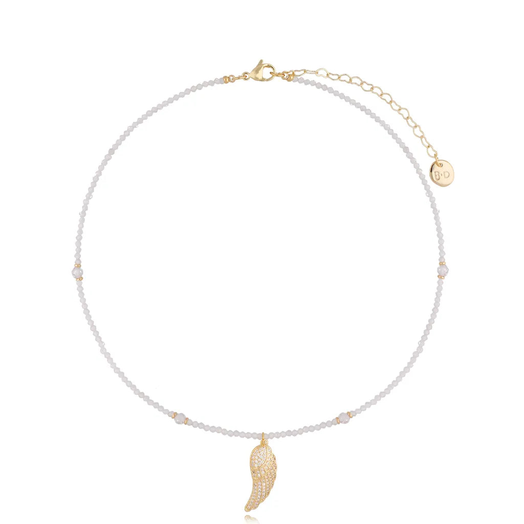 White Necklace with Angel Wing