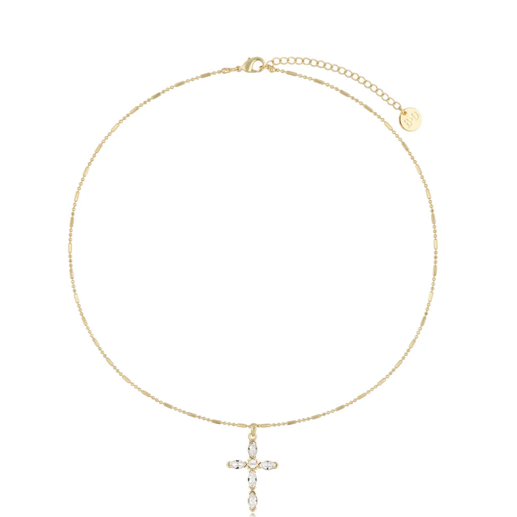 Gold Necklace with Clear Glam Cross