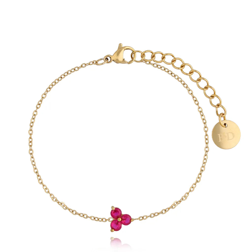 Gold Bracelet with Fuchsia Cubic Zirconia Flower