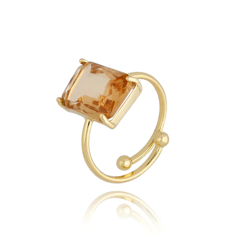 Smoky Citrine Crystal Adjustable Gold Ring