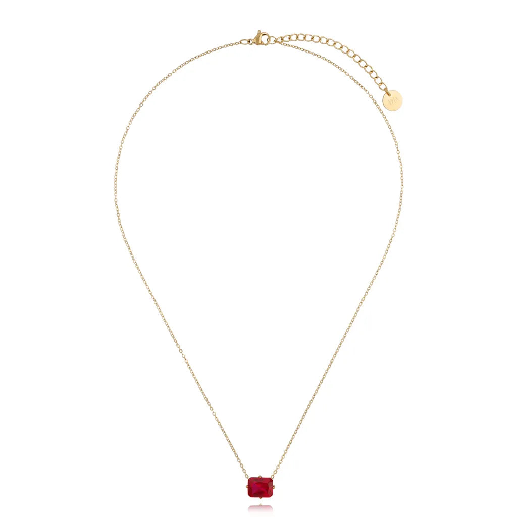 Gold Necklace with Fuchsia Crystal