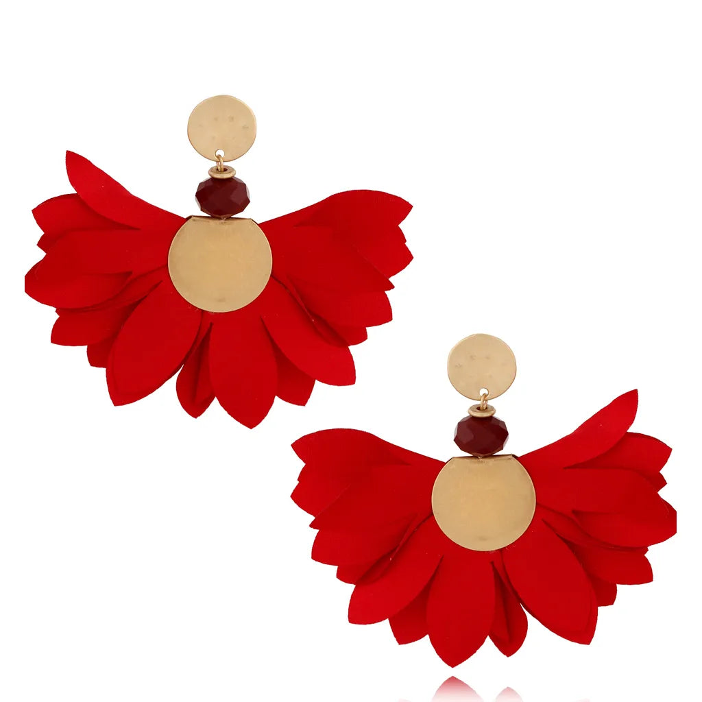 Red Satin Flower Earrings