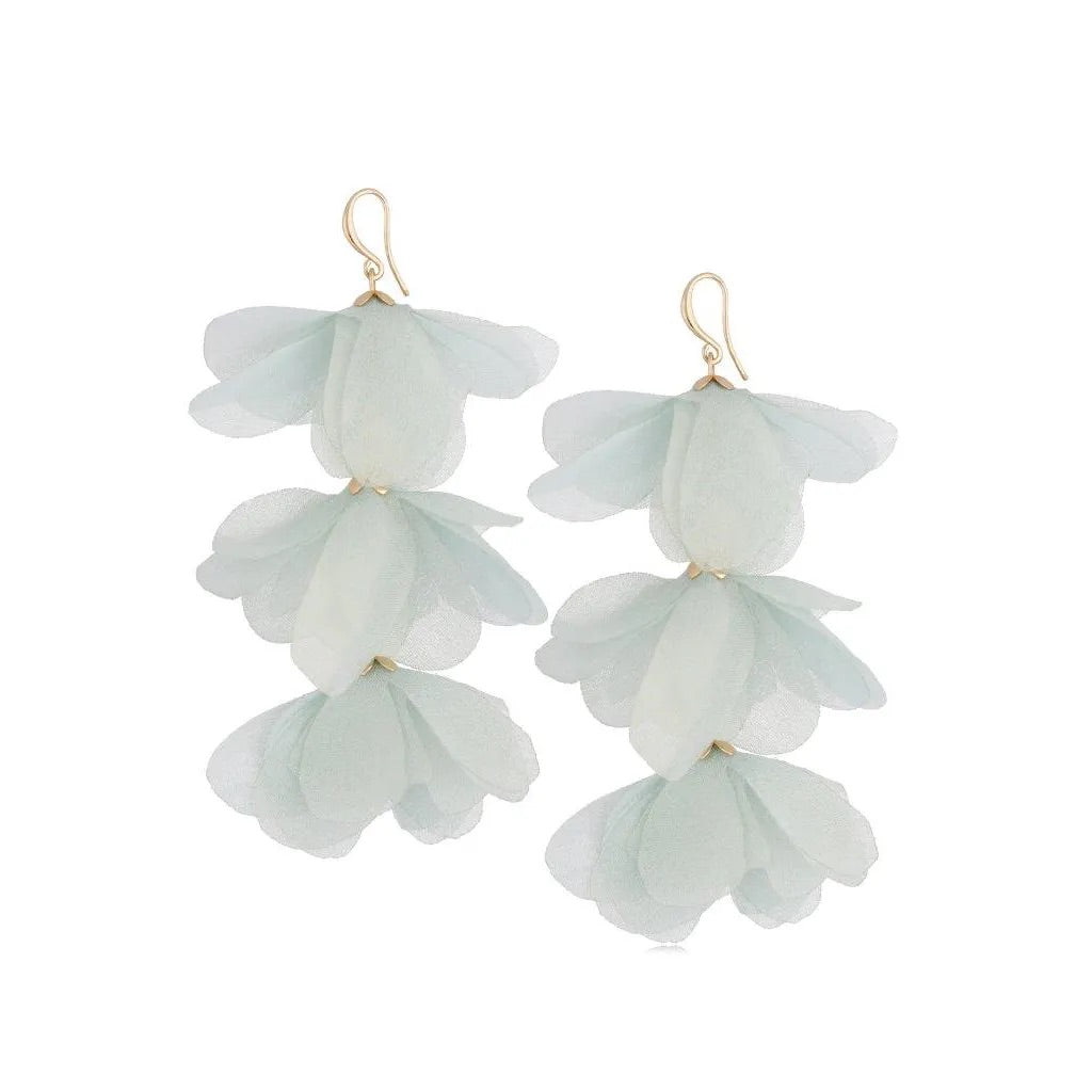 Triple Light Aquamarine Silk Earrings with Iridescent Finish