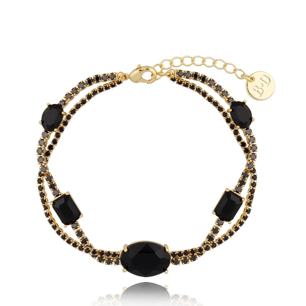 Gold Twist Bracelet with Black Crystals