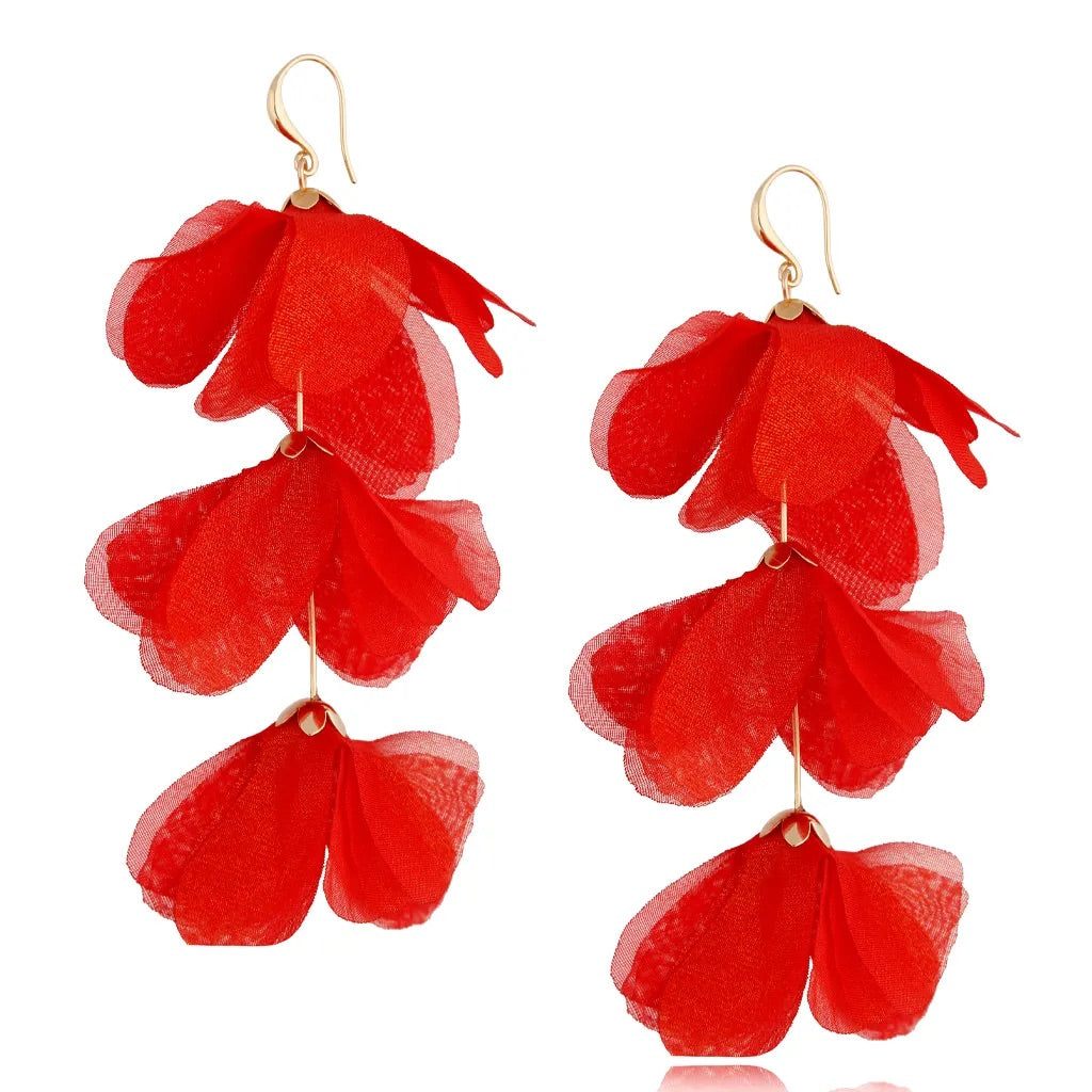 Triple Red Silk Earrings