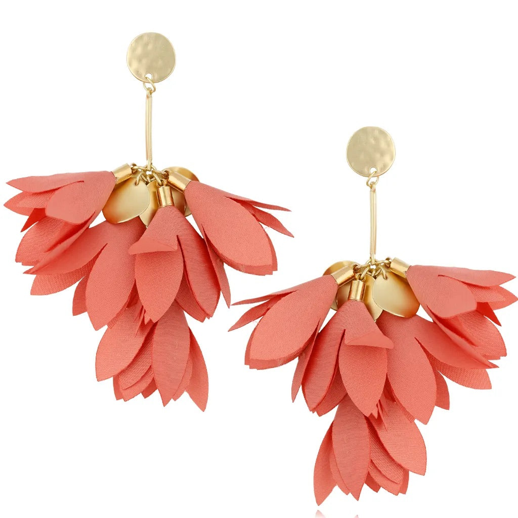 Peach Satin Flower Earrings