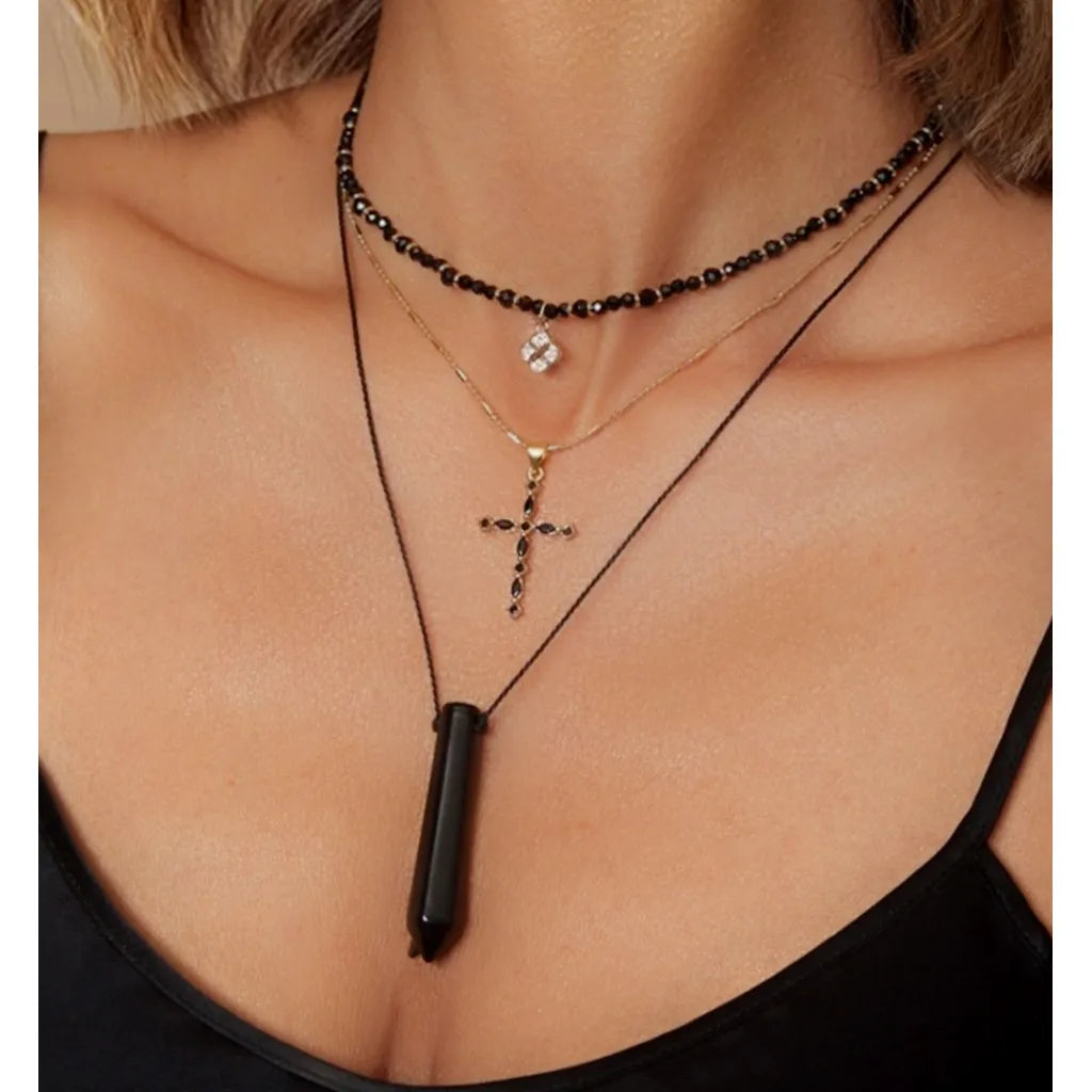 Josephine Cross Black Necklace