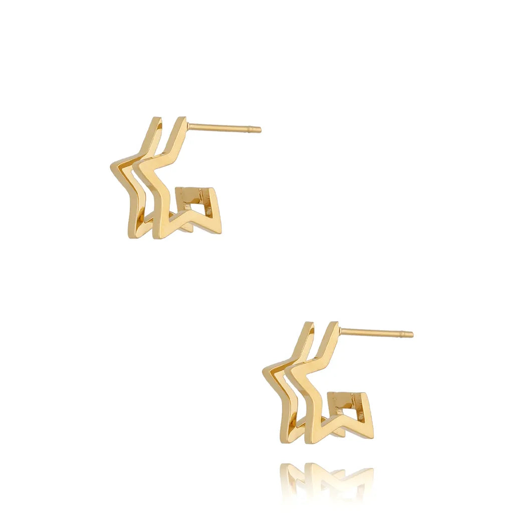 Gold Double Star Studs Earrings