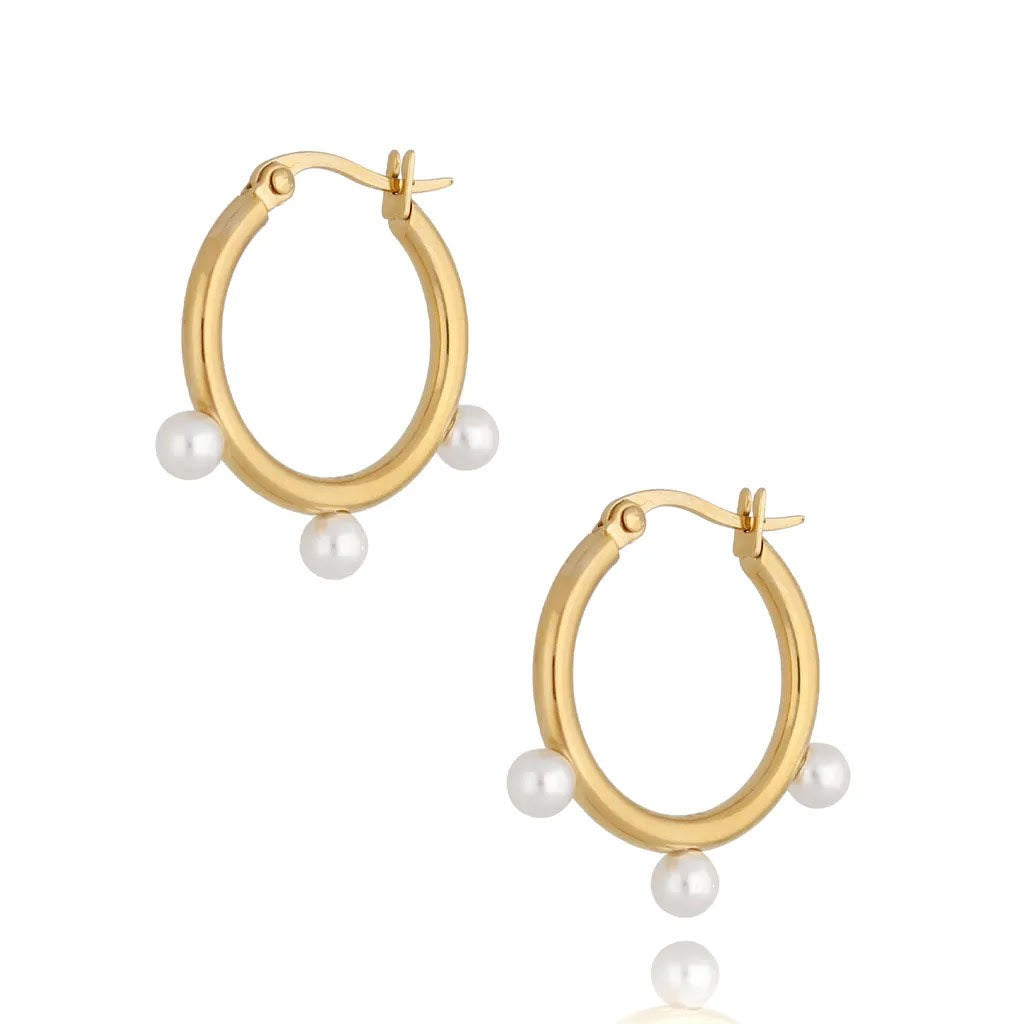 Pearl Gold Hoops