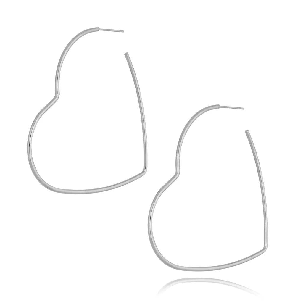 Silver Heart Shape Hoops Earrings