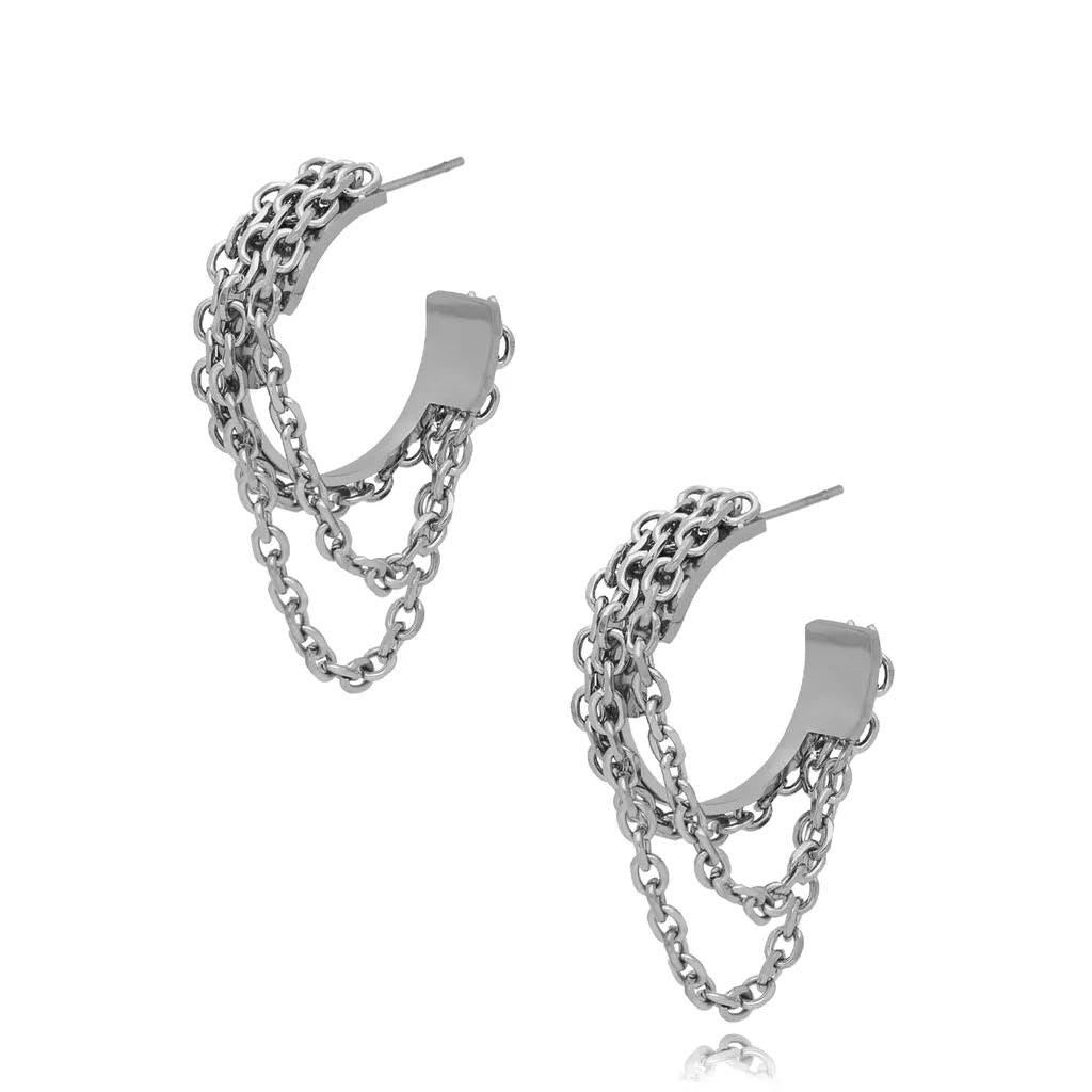 Silver Chain Hoop Earrings